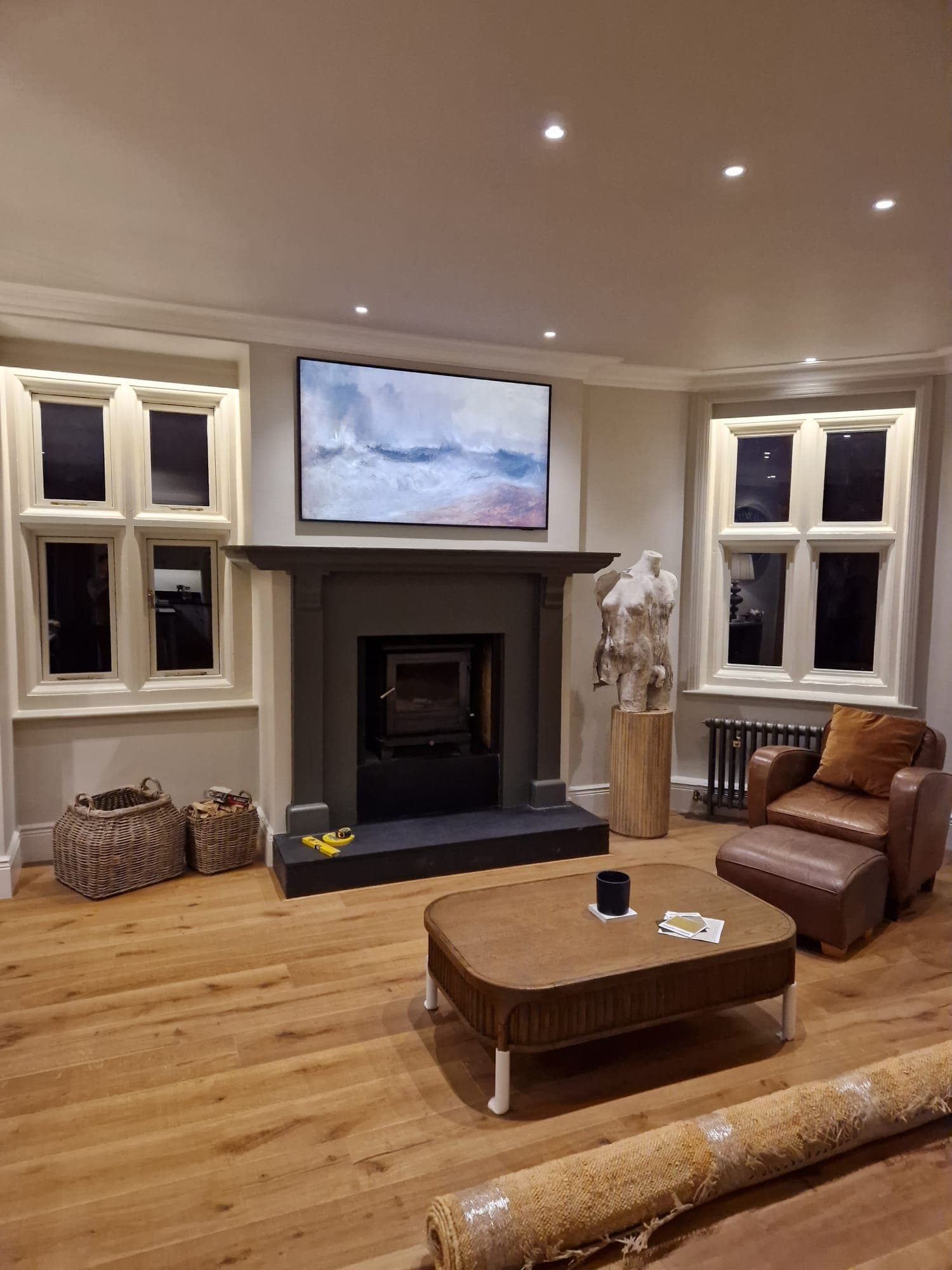 Sitting room with fireplace — painted woodwork